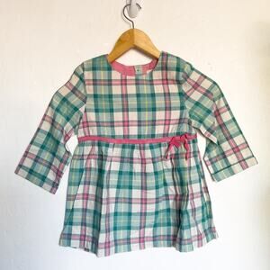 Mini Boden Babydoll Dress Tunic Top Flannel Plaid 7-8y Aqua Green Blue Pink